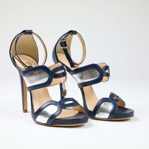 Navy Blue Strappy Open Toe Heals